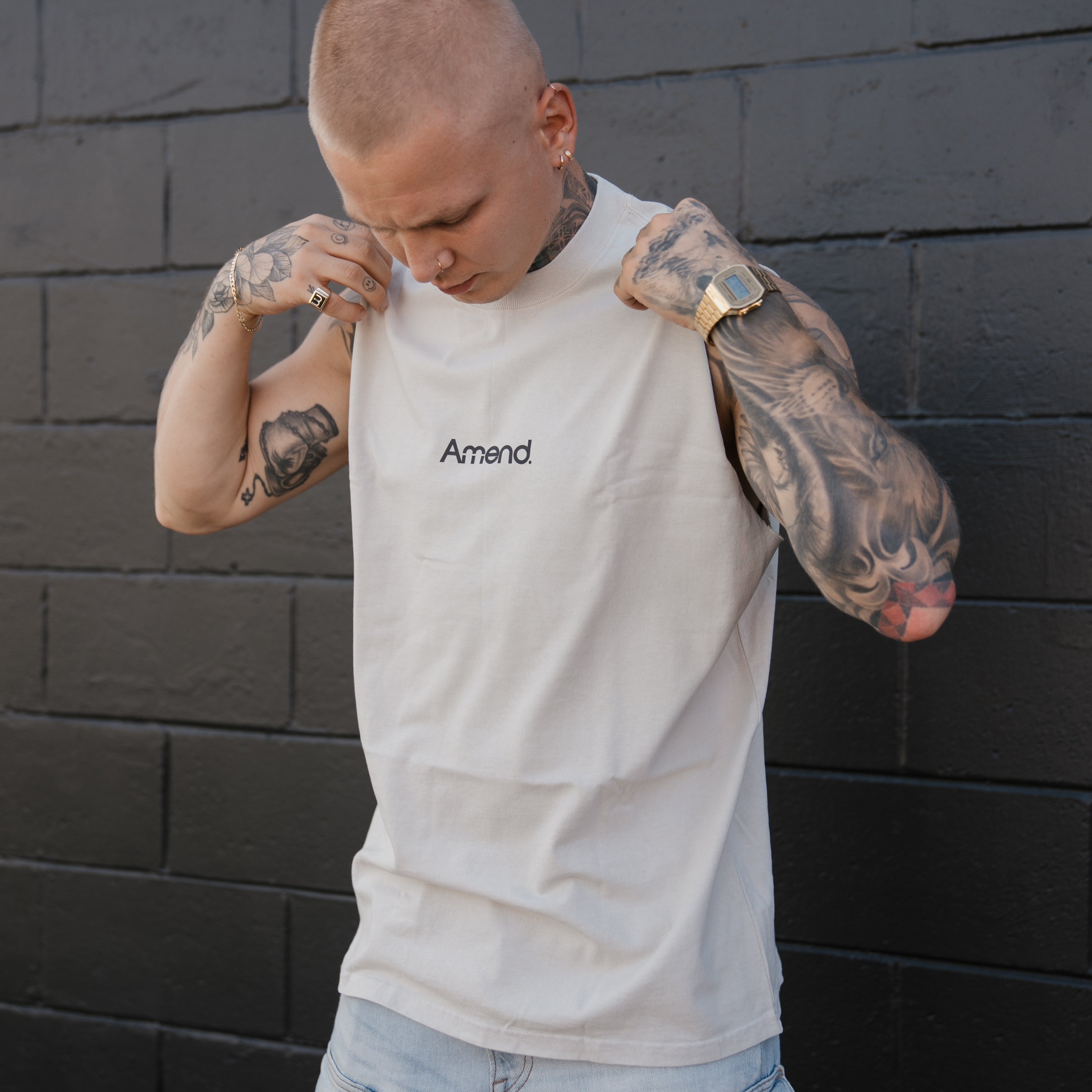 Heavy Staple Muscle Tee Faded Bone